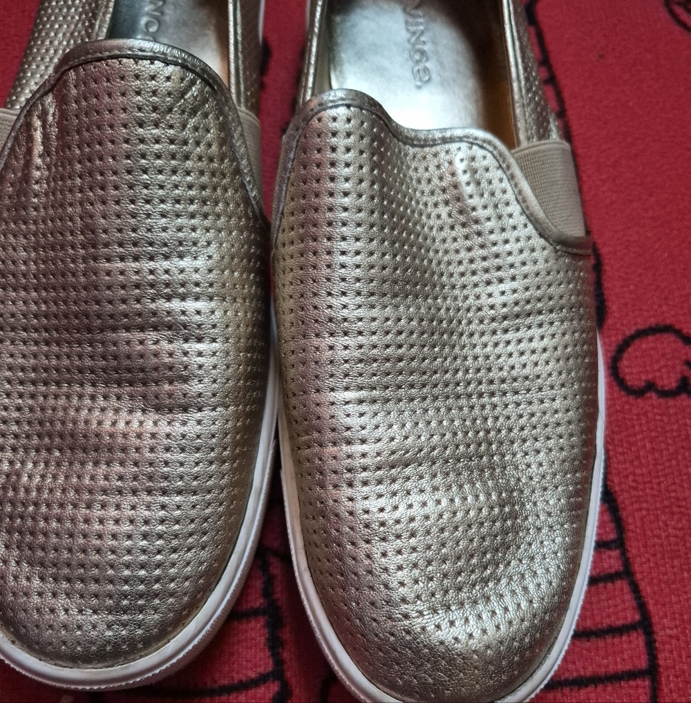 Vince Metallic Gold Perforated Loafers